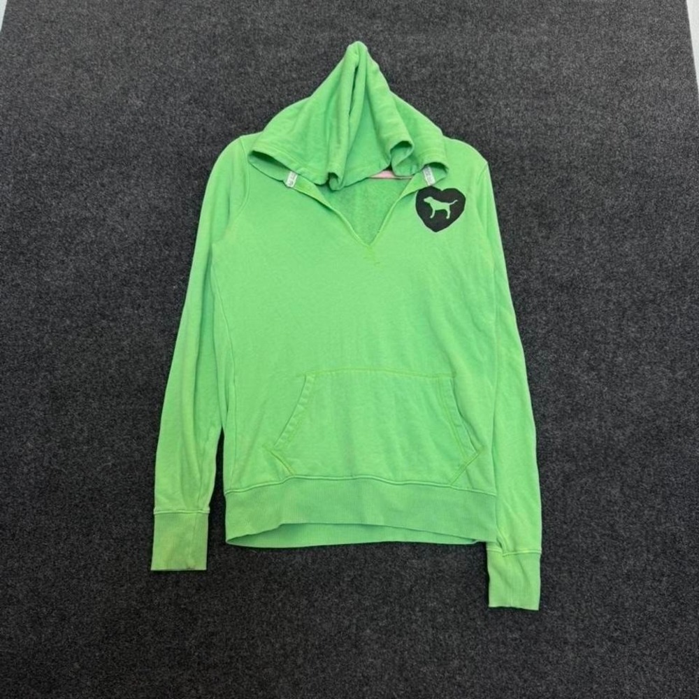 Women's Small green dog heart hoodie Y2K preppy lounge pullover sweatshirt
